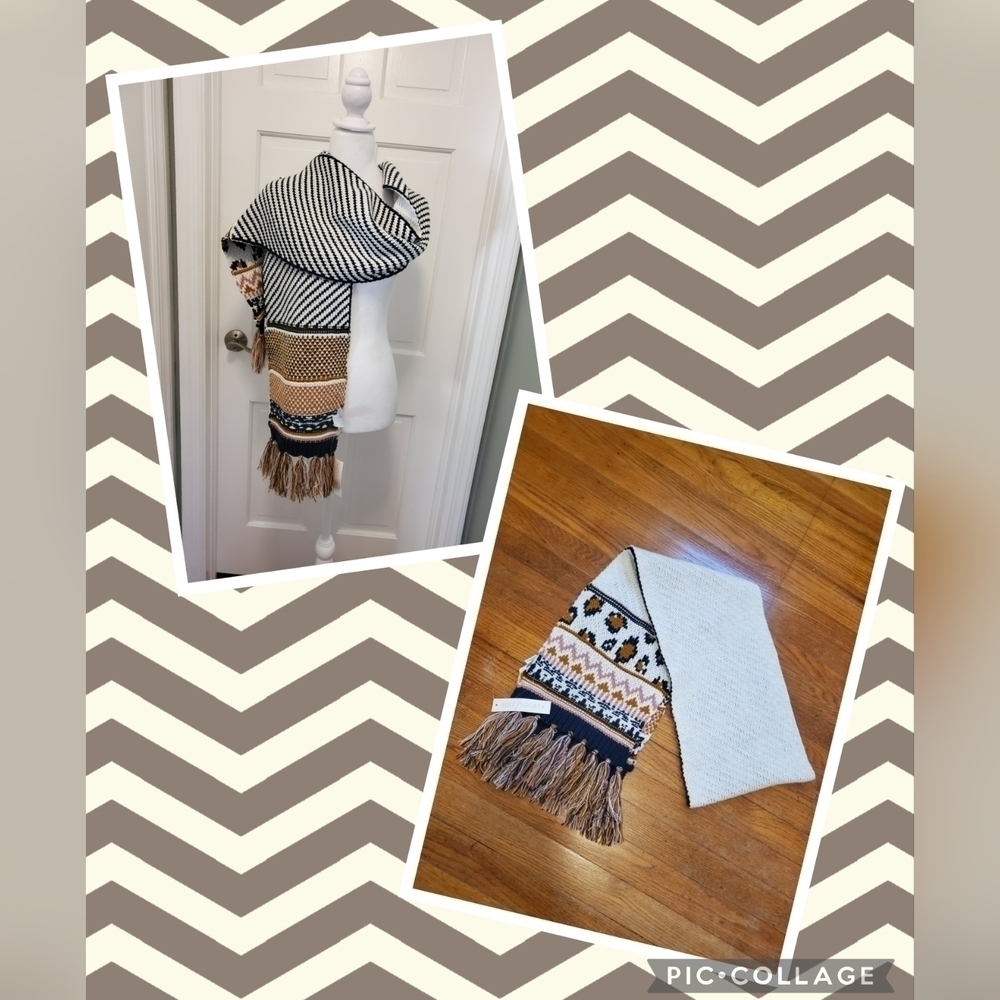 Sole Society Navy Blue with Fringe Winter Scarf, Classic, Business Casual